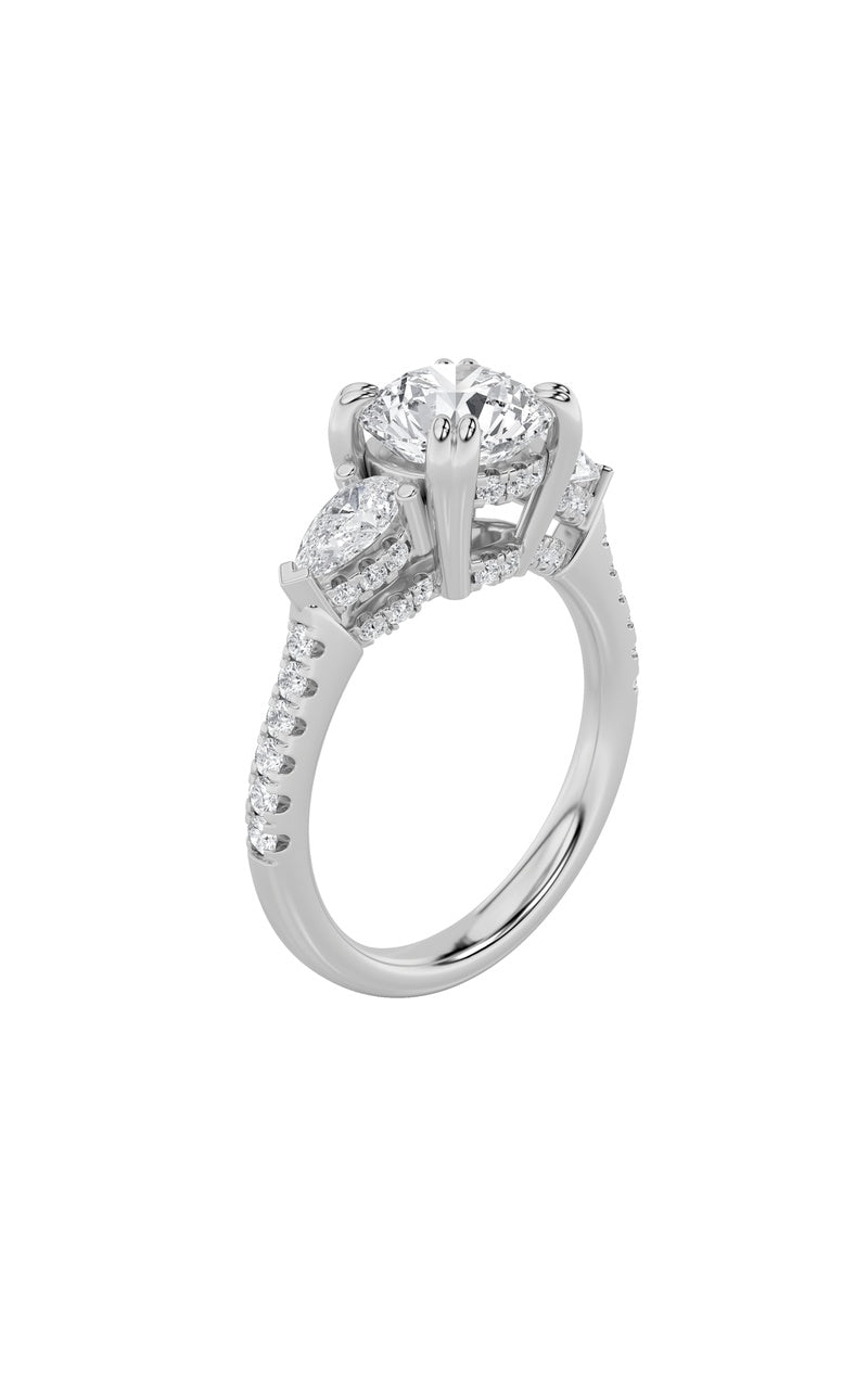 Vs) three stone accented engagement ring in 14k gold