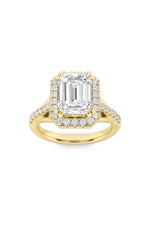 Load image into Gallery viewer, 3CTW Emerald Shaped Lab Grown Diamond (F/VS) Halo Accented Engagement Ring in 14K Gold
