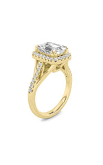 Load image into Gallery viewer, 3CTW Emerald Shaped Lab Grown Diamond (F/VS) Halo Accented Engagement Ring in 14K Gold
