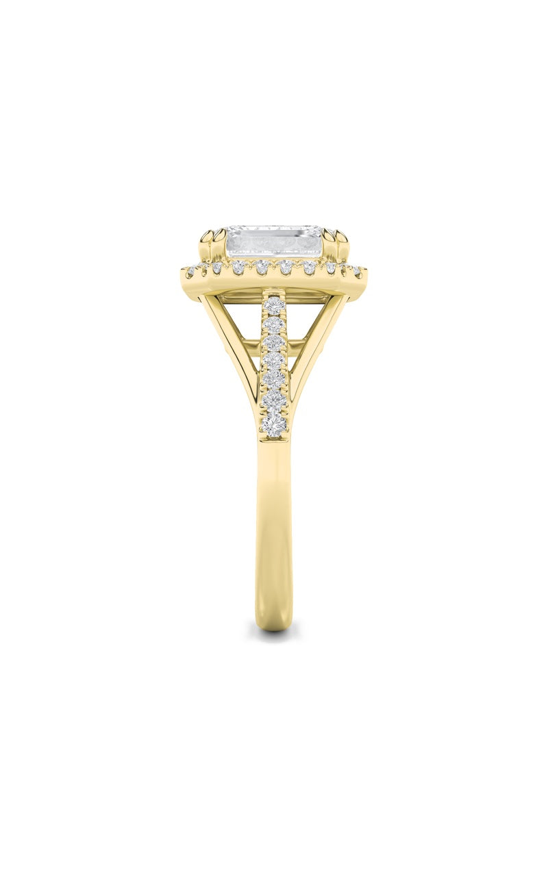 3CTW Emerald Shaped Lab Grown Diamond (F/VS) Halo Accented Engagement Ring in 14K Gold