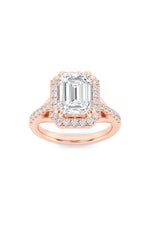 Load image into Gallery viewer, 3CTW Emerald Shaped Lab Grown Diamond (F/VS) Halo Accented Engagement Ring in 14K Gold
