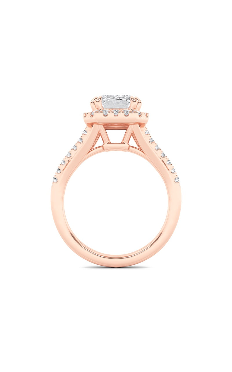 3CTW Emerald Shaped Lab Grown Diamond (F/VS) Halo Accented Engagement Ring in 14K Gold