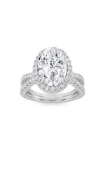 Load image into Gallery viewer, 4CTW Oval Shaped Lab Grown Diamond (F/VS) Split Shank Halo Engagement Ring in 14K Gold
