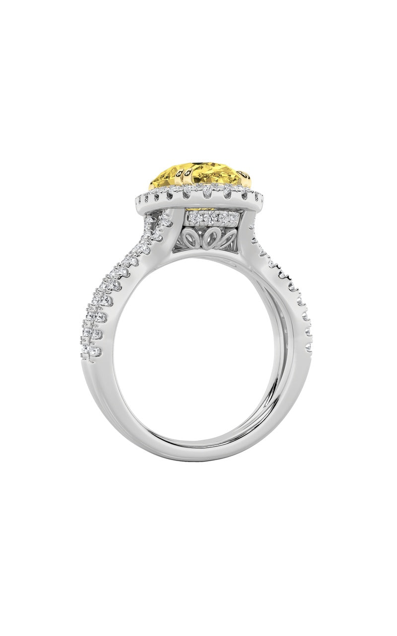 4CTW Oval Shaped Lab Grown Diamond (F/VS) Split Shank Halo Engagement Ring in 14K Gold