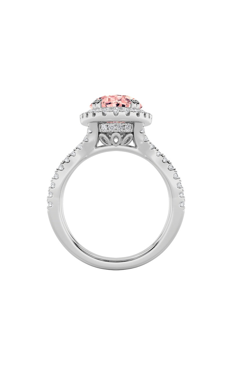 4CTW Oval Shaped Lab Grown Diamond (F/VS) Split Shank Halo Engagement Ring in 14K Gold