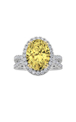 Load image into Gallery viewer, 4CTW Oval Shaped Lab Grown Diamond (F/VS) Split Shank Halo Engagement Ring in 14K Gold
