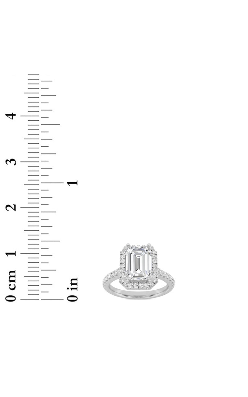 2.5CTW Emerald Shaped Lab Grown Diamond (F/VS) Halo Accented Engagement Ring in 14K Gold