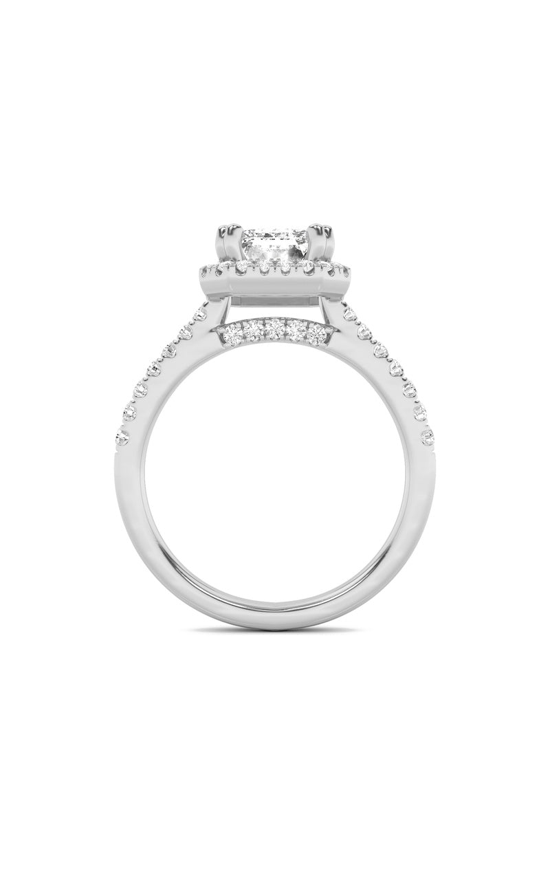3CTW Emerald Shaped Lab Grown Diamond (F/VS) Classic Halo Accented Engagement Ring in 14K Gold