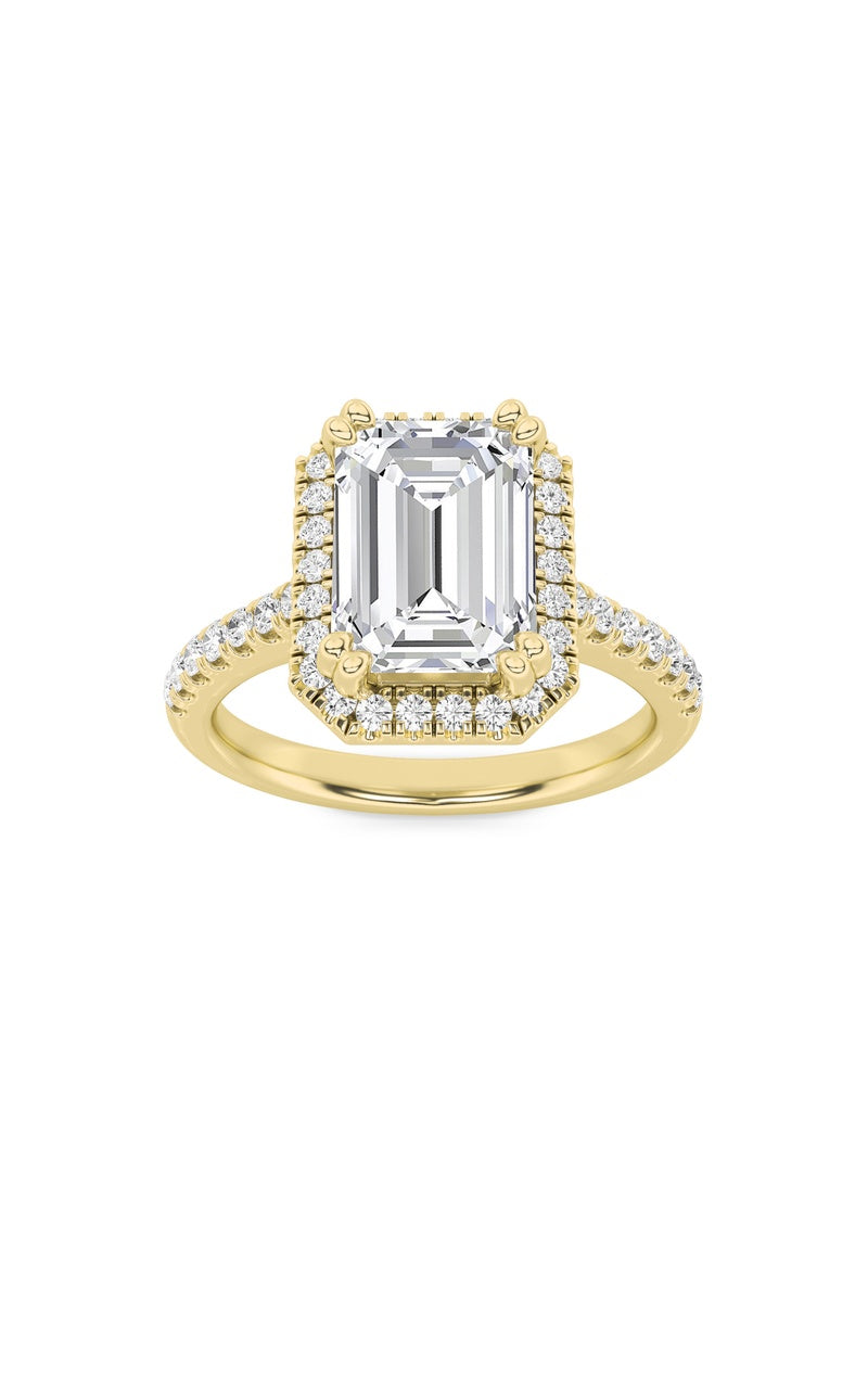 3CTW Emerald Shaped Lab Grown Diamond (F/VS) Classic Halo Accented Engagement Ring in 14K Gold