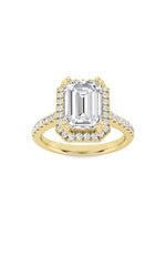 Load image into Gallery viewer, 3CTW Emerald Shaped Lab Grown Diamond (F/VS) Classic Halo Accented Engagement Ring in 14K Gold
