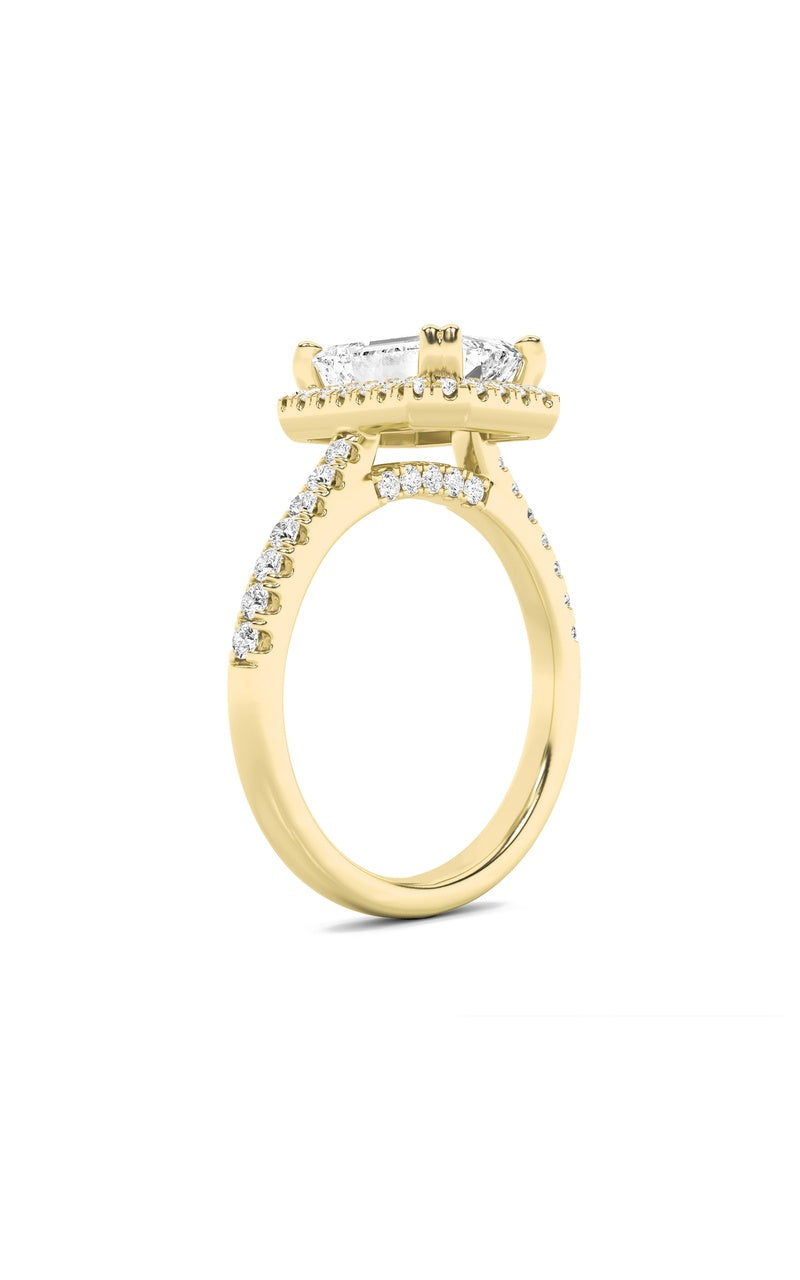 3CTW Emerald Shaped Lab Grown Diamond (F/VS) Classic Halo Accented Engagement Ring in 14K Gold