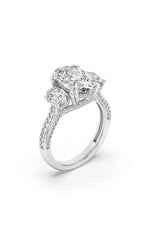 Load image into Gallery viewer, 5CTW Oval Shaped Lab Grown Diamond (F/VS) Three Stone Accented Engagement Ring in 14K Gold
