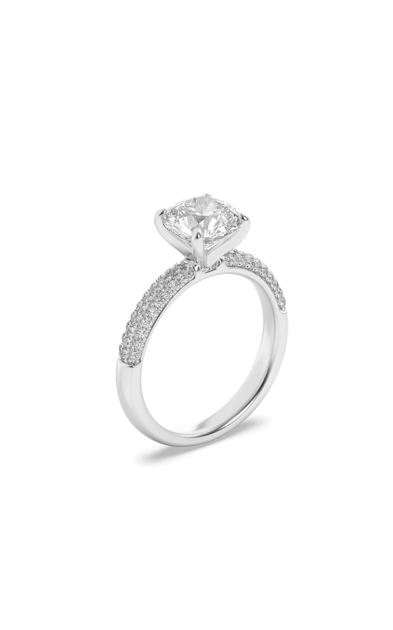 2.5CTW Round Shaped Lab Grown Diamond (F/VS) Three Row Micro Pave Engagement Ring in 14K Gold