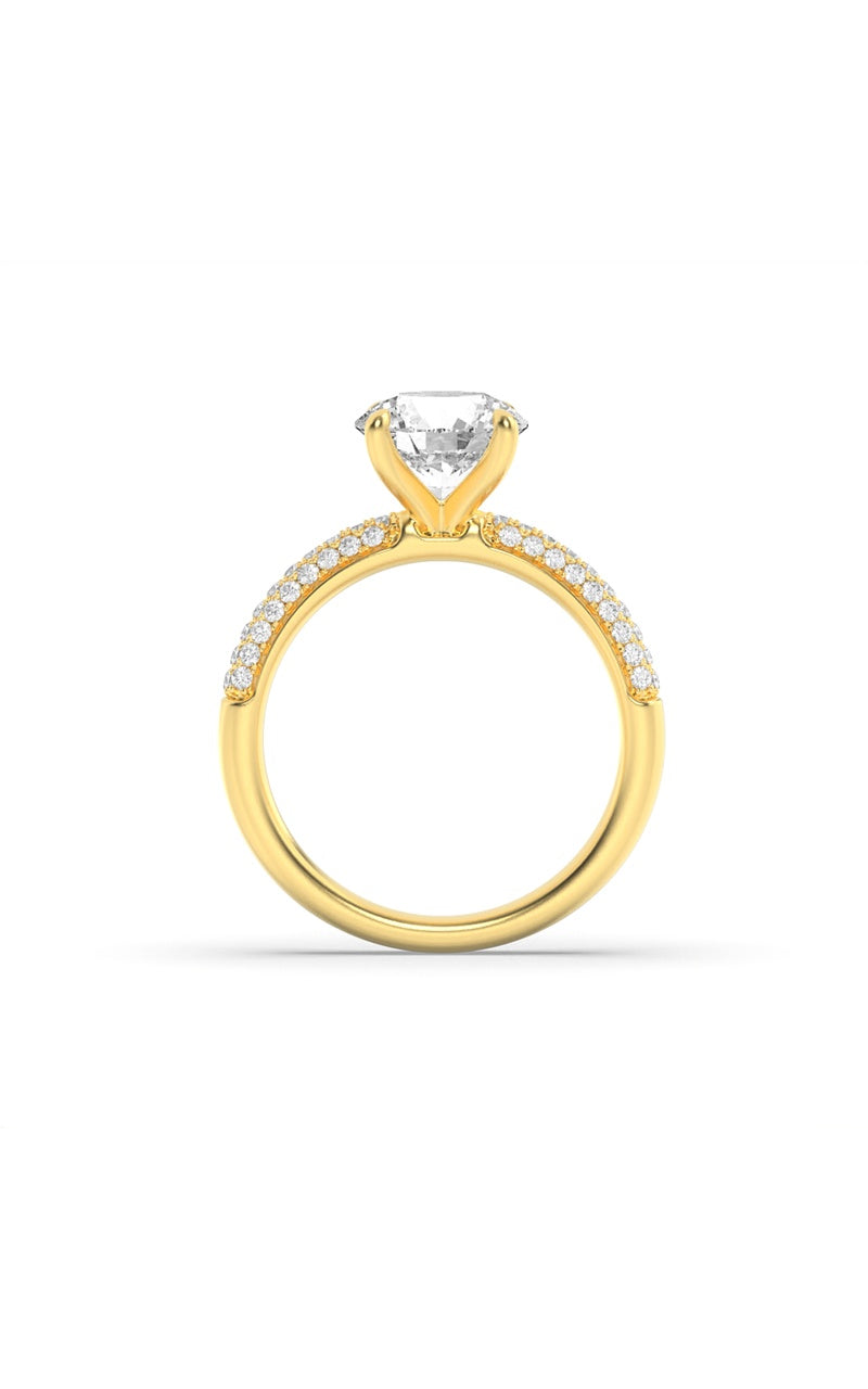2.5CTW Round Shaped Lab Grown Diamond (F/VS) Three Row Micro Pave Engagement Ring in 14K Gold
