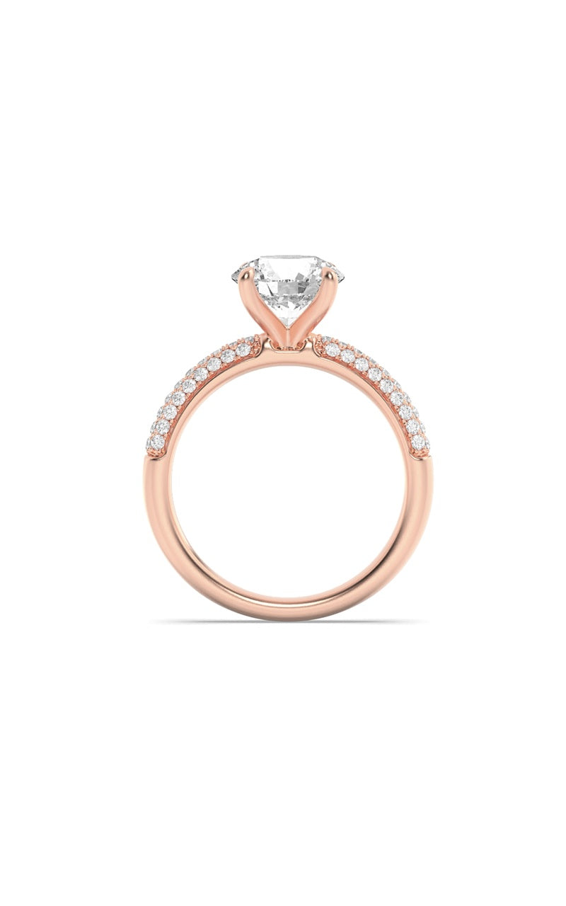 2.5CTW Round Shaped Lab Grown Diamond (F/VS) Three Row Micro Pave Engagement Ring in 14K Gold