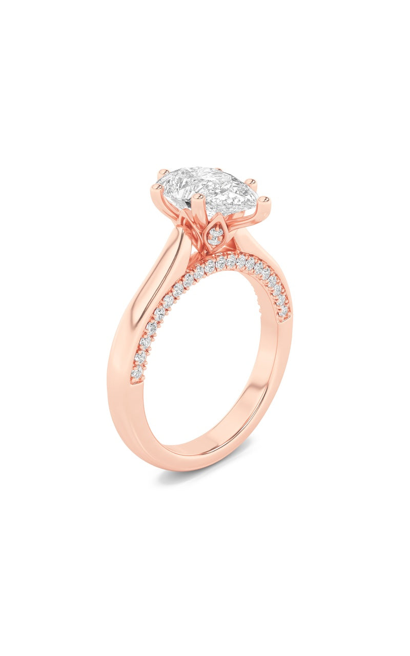 1.25CTW Pear Shaped Lab Grown Diamond (F/VS) Tulip Motif Accented Engagement Ring in 14K Gold