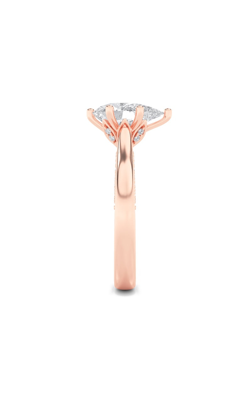 1.25CTW Pear Shaped Lab Grown Diamond (F/VS) Tulip Motif Accented Engagement Ring in 14K Gold