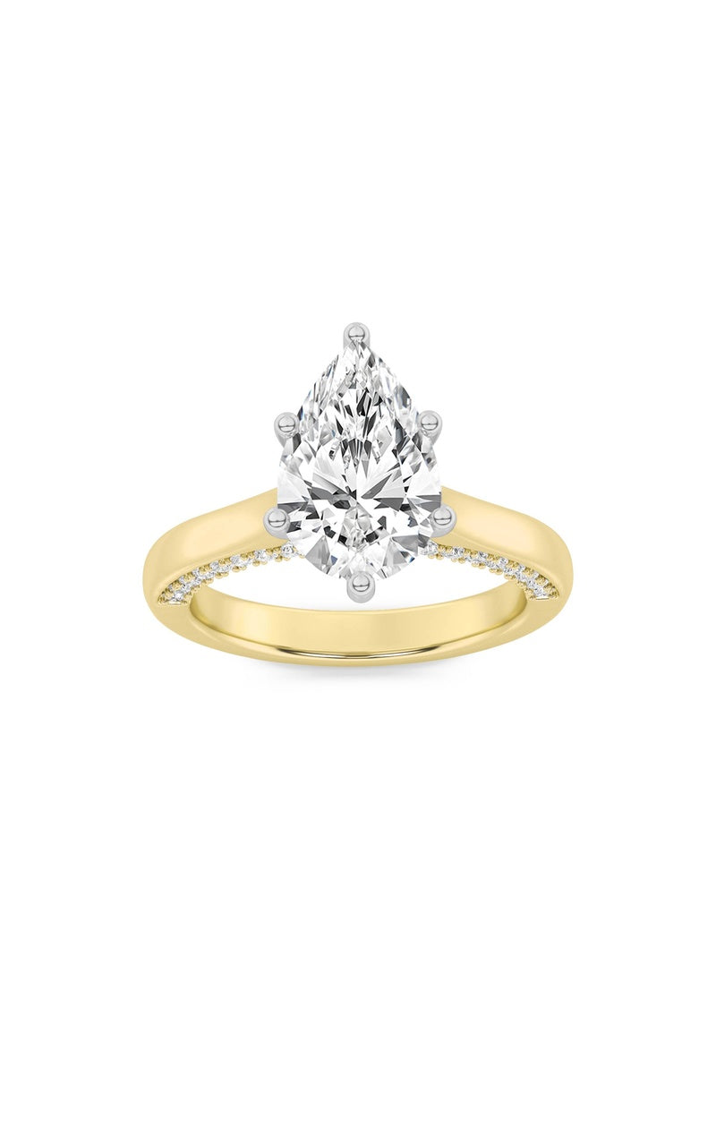 1.25CTW Pear Shaped Lab Grown Diamond (F/VS) Tulip Motif Accented Engagement Ring in 14K Gold
