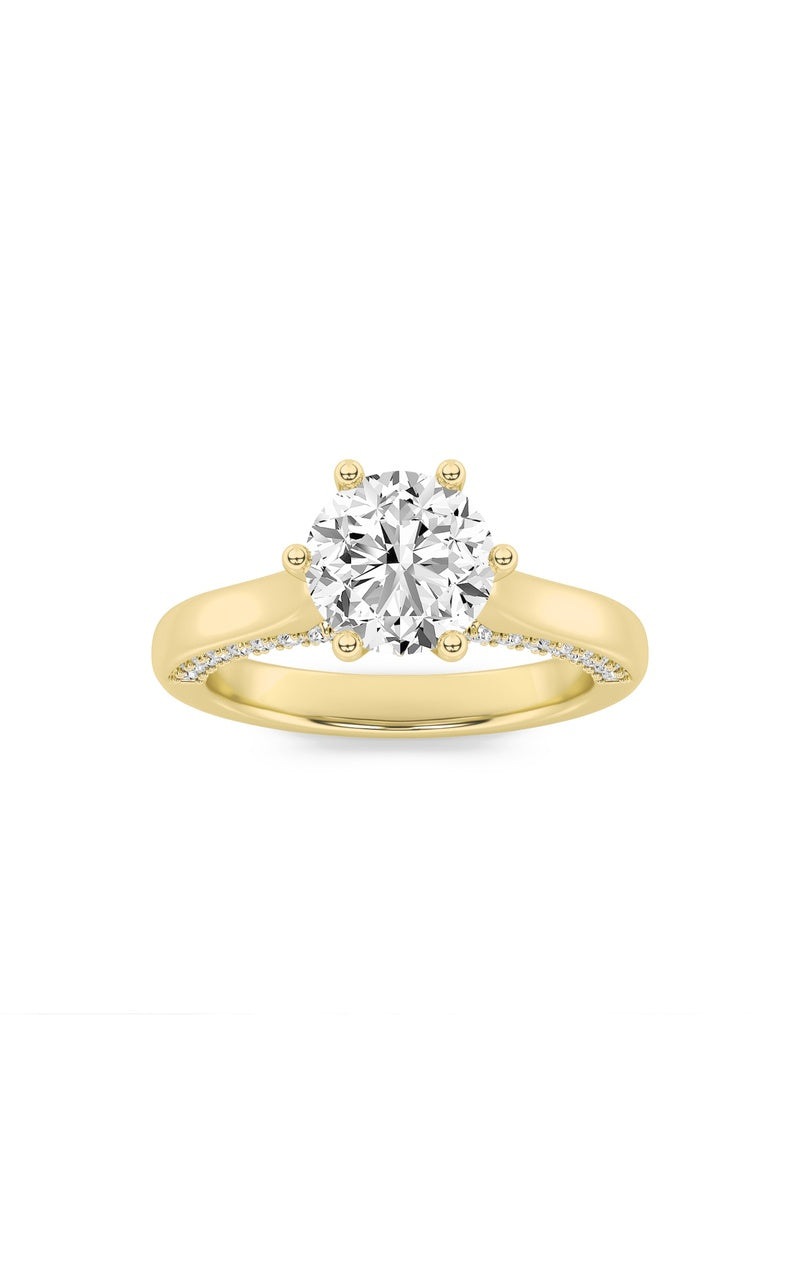 1.25CTW Round Shaped Lab Grown Diamond (F/VS) Tulip Motif Accented Engagement Ring in 14K Gold