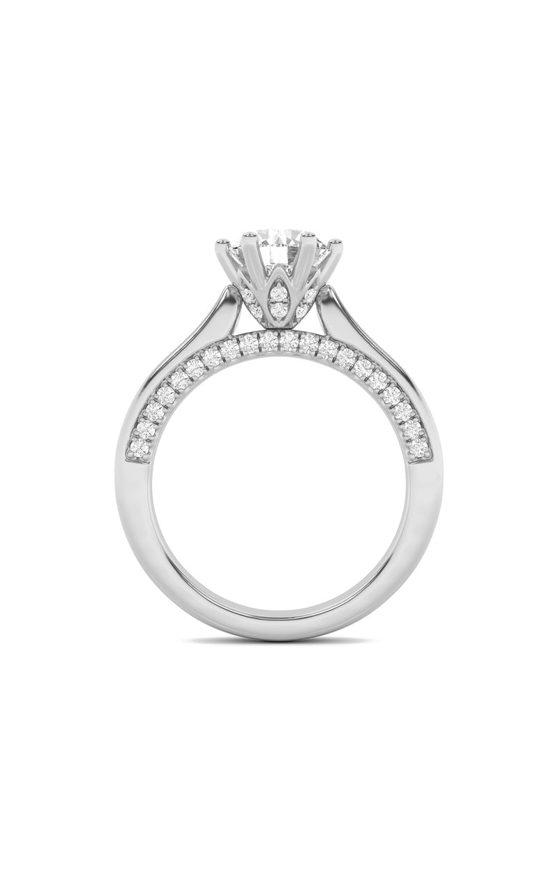 2CTW Round Shaped Lab Grown Diamond (F/VS) Tulip Motif Accented Engagement Ring in 14K Gold