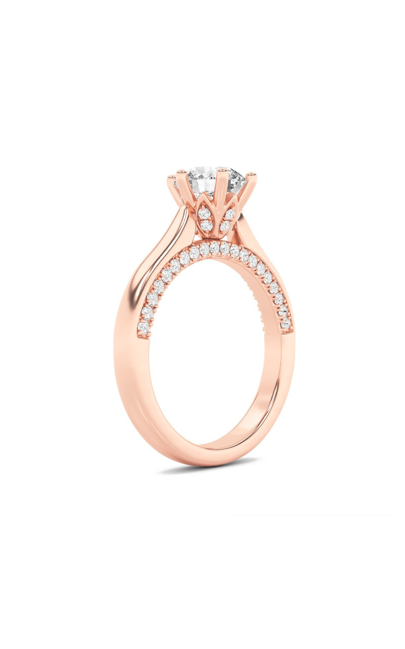 2CTW Round Shaped Lab Grown Diamond (F/VS) Tulip Motif Accented Engagement Ring in 14K Gold