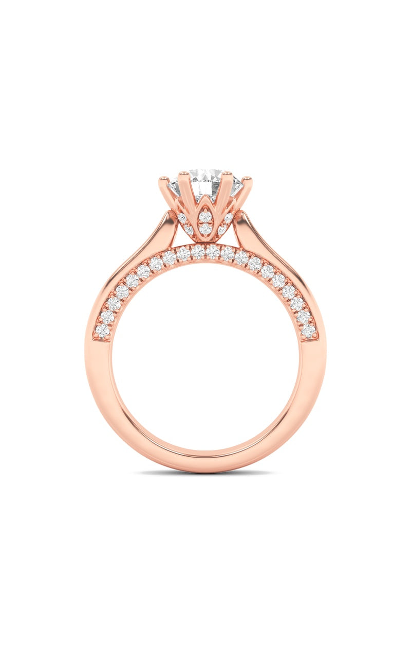 2CTW Round Shaped Lab Grown Diamond (F/VS) Tulip Motif Accented Engagement Ring in 14K Gold