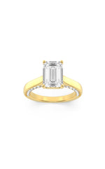 Load image into Gallery viewer, 2CTW Emerald Shaped Lab Grown Diamond (G/VS) Accented Bridge Shank Engagement Ring in 14K Gold
