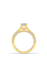 Load image into Gallery viewer, 2CTW Emerald Shaped Lab Grown Diamond (G/VS) Accented Bridge Shank Engagement Ring in 14K Gold
