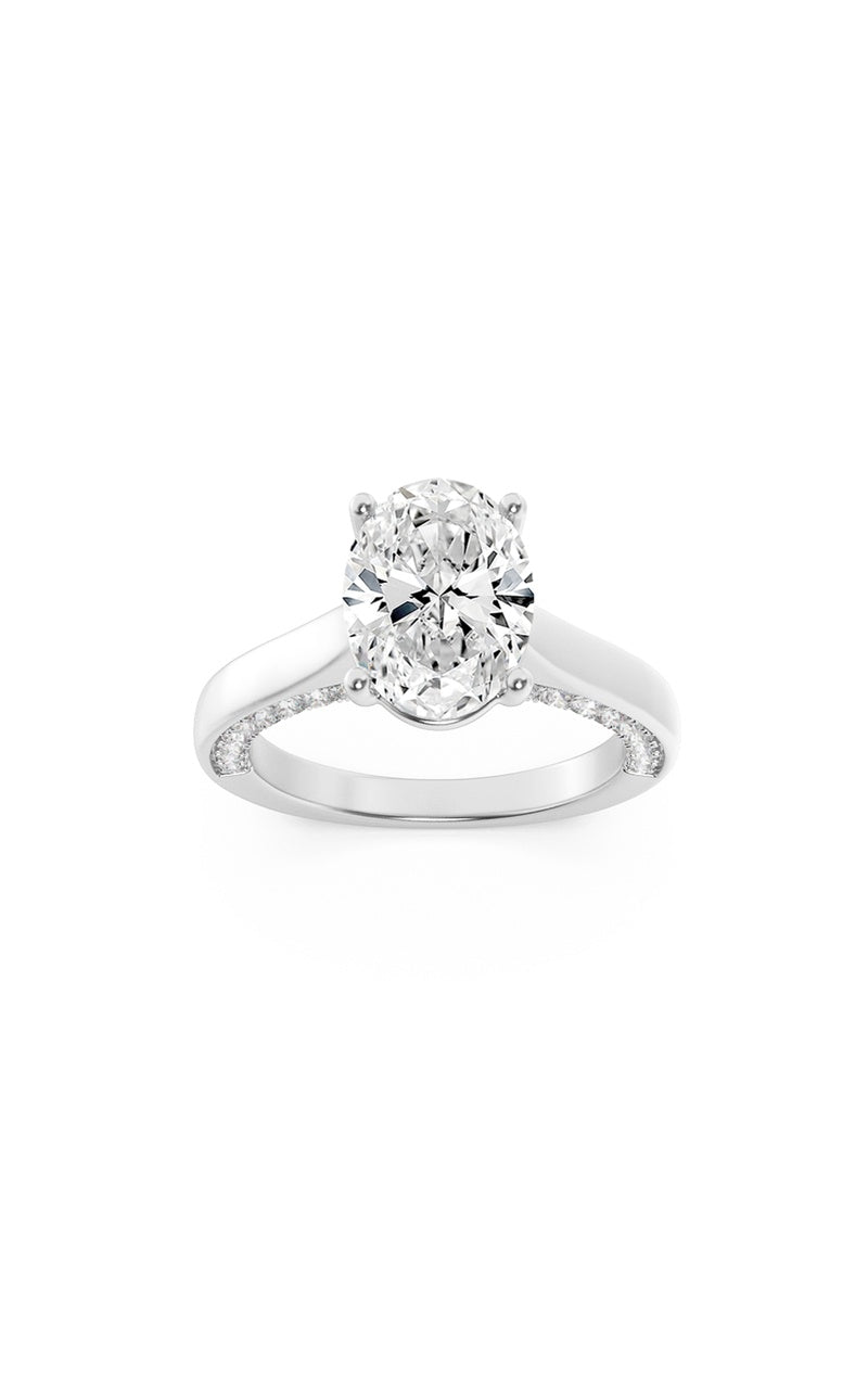 2CTW Oval Shaped Lab Grown Diamond (F/VS) Accented Bridge Shank Engagement Ring in 14K Gold