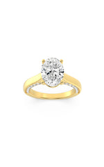 Load image into Gallery viewer, 2CTW Oval Shaped Lab Grown Diamond (F/VS) Accented Bridge Shank Engagement Ring in 14K Gold
