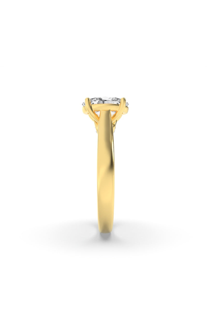 2CTW Oval Shaped Lab Grown Diamond (F/VS) Accented Bridge Shank Engagement Ring in 14K Gold