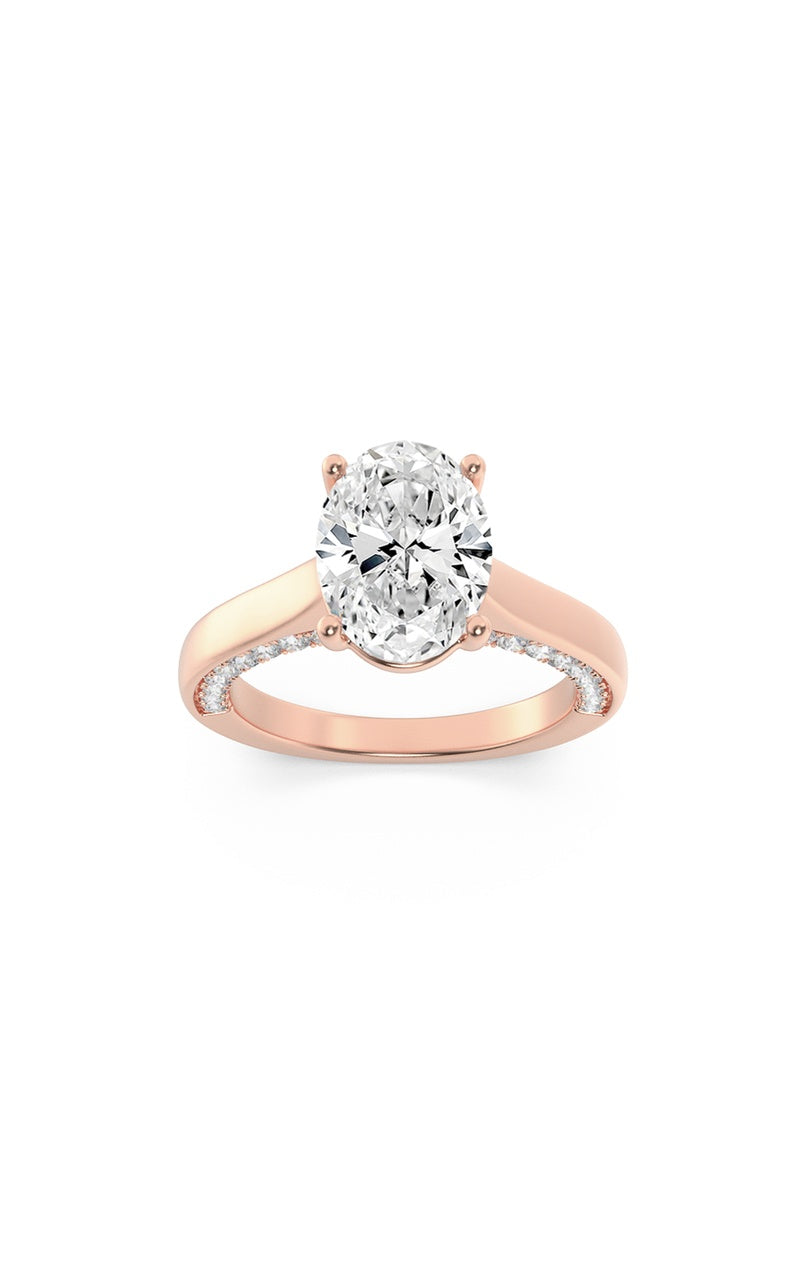 2CTW Oval Shaped Lab Grown Diamond (F/VS) Accented Bridge Shank Engagement Ring in 14K Gold