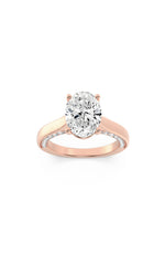 Load image into Gallery viewer, 2CTW Oval Shaped Lab Grown Diamond (F/VS) Accented Bridge Shank Engagement Ring in 14K Gold
