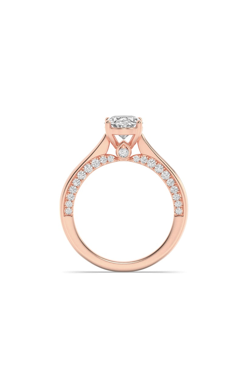 2CTW Oval Shaped Lab Grown Diamond (F/VS) Accented Bridge Shank Engagement Ring in 14K Gold