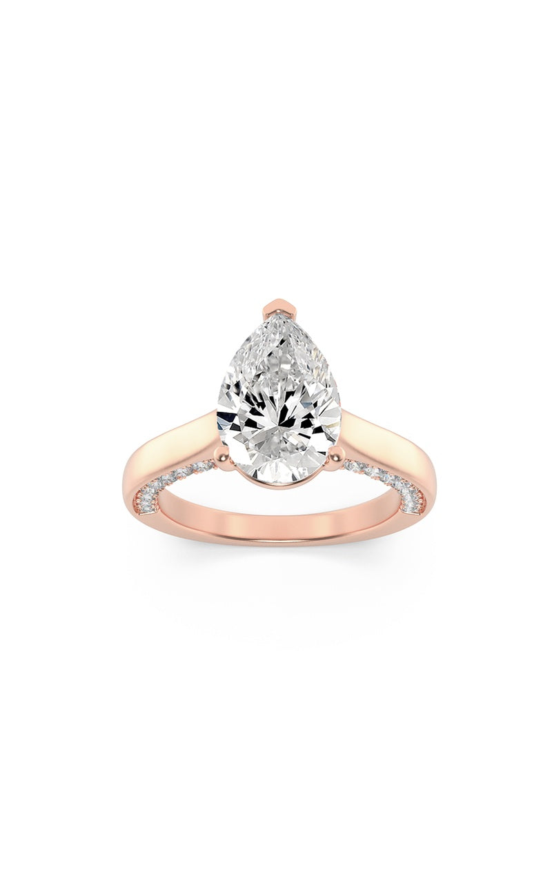 2CTW Pear Shaped Lab Grown Diamond (F/VS) Accented Bridge Shank Engagement Ring in 14K Gold