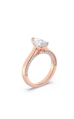Load image into Gallery viewer, 2CTW Pear Shaped Lab Grown Diamond (F/VS) Accented Bridge Shank Engagement Ring in 14K Gold
