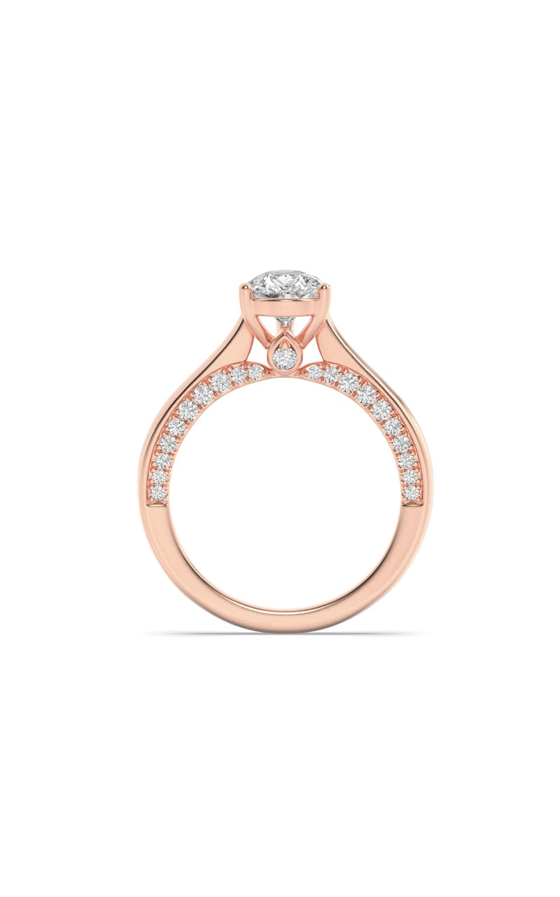 2CTW Pear Shaped Lab Grown Diamond (F/VS) Accented Bridge Shank Engagement Ring in 14K Gold