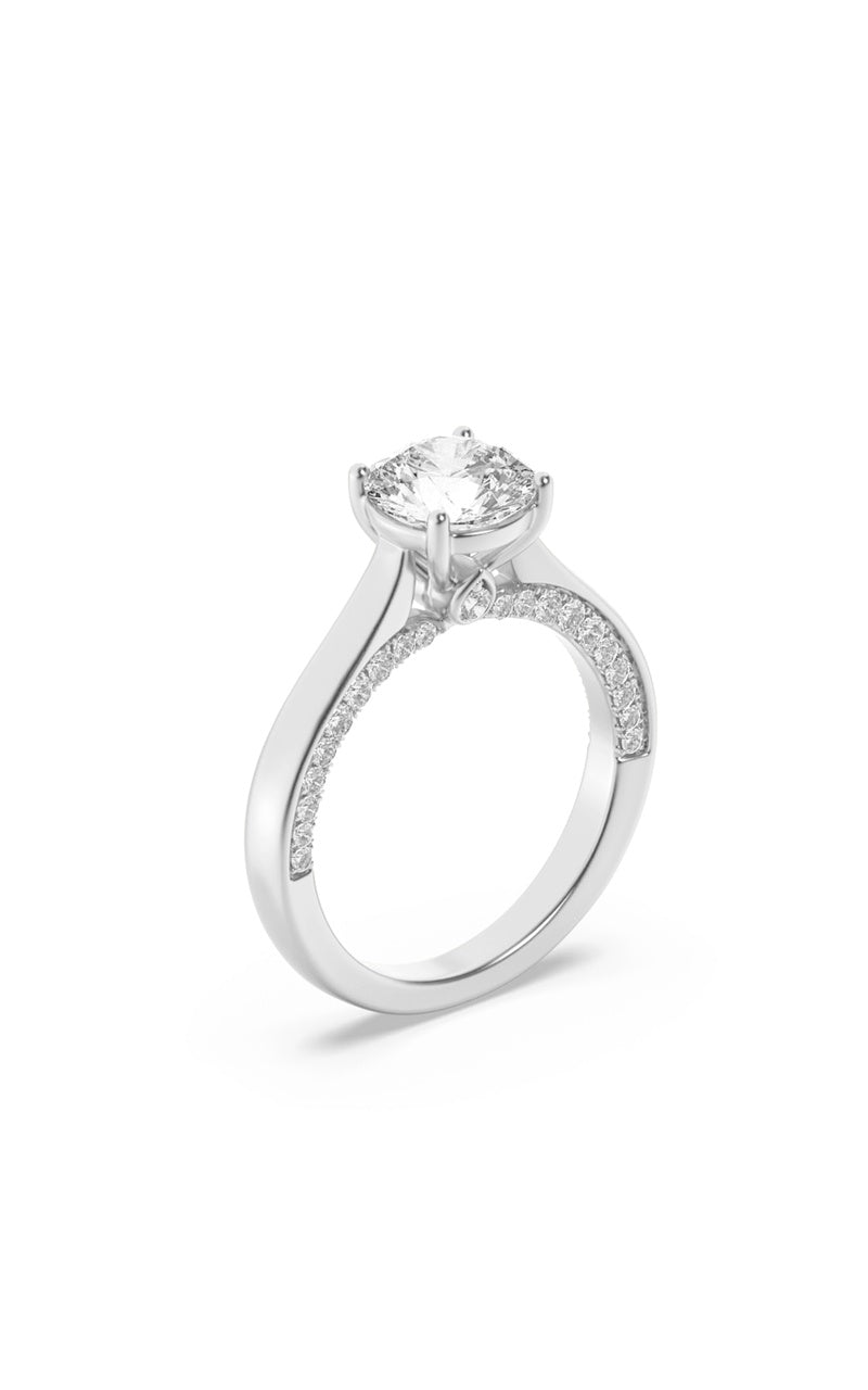 2CTW Round Shaped Lab Grown Diamond (F/VS) Accented Bridge Shank Engagement Ring in 14K Gold