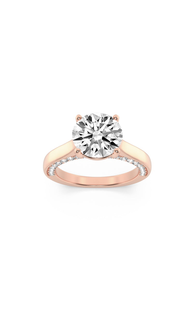 2CTW Round Shaped Lab Grown Diamond (F/VS) Accented Bridge Shank Engagement Ring in 14K Gold