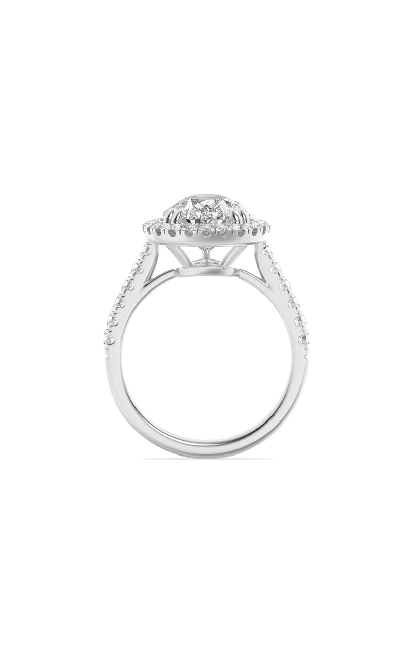 3CTW Pear Shaped Lab Grown Diamond (F/VS) Bolld Accented Halo Engagement Ring in 14K Gold