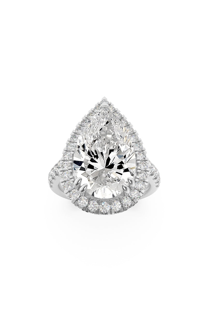 3CTW Pear Shaped Lab Grown Diamond (F/VS) Bolld Accented Halo Engagement Ring in 14K Gold