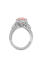 Load image into Gallery viewer, 3CTW Oval Shaped Lab Grown Diamond (F/VS) Three Stone Halo Enagement Ring in 14K Gold

