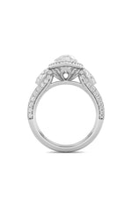 Load image into Gallery viewer, 3CTW Pear Shaped Lab Grown Diamond (F/VS) Three Stone Halo Enagement Ring in 14K Gold
