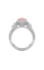 Load image into Gallery viewer, 3CTW Pear Shaped Lab Grown Diamond (F/VS) Three Stone Halo Enagement Ring in 14K Gold
