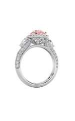Load image into Gallery viewer, 3CTW Pear Shaped Lab Grown Diamond (F/VS) Three Stone Halo Enagement Ring in 14K Gold
