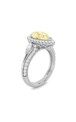 Load image into Gallery viewer, 3CTW Pear Shaped Lab Grown Diamond (F/VS) Three Stone Halo Enagement Ring in 14K Gold
