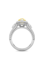 Load image into Gallery viewer, 3CTW Pear Shaped Lab Grown Diamond (F/VS) Three Stone Halo Enagement Ring in 14K Gold
