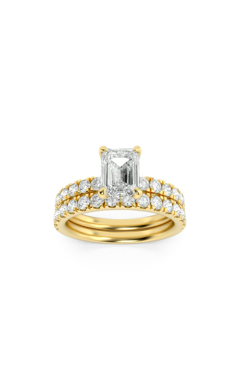 2CTW Emerald Shaped Lab Grown Diamond (F/VS) Classic Accented  Set With Band and Engagement Ring in 14K Gold