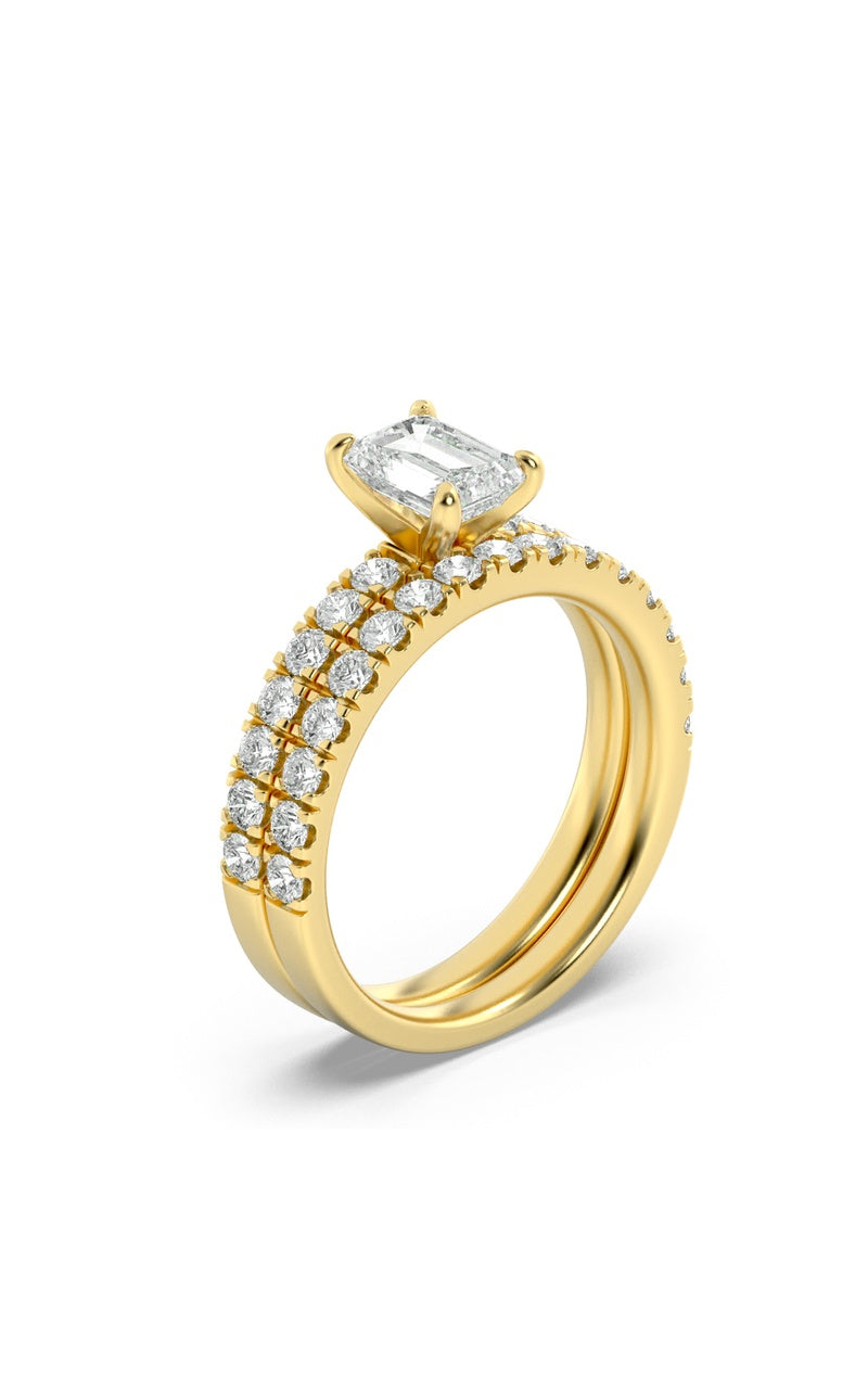 2CTW Emerald Shaped Lab Grown Diamond (F/VS) Classic Accented  Set With Band and Engagement Ring in 14K Gold