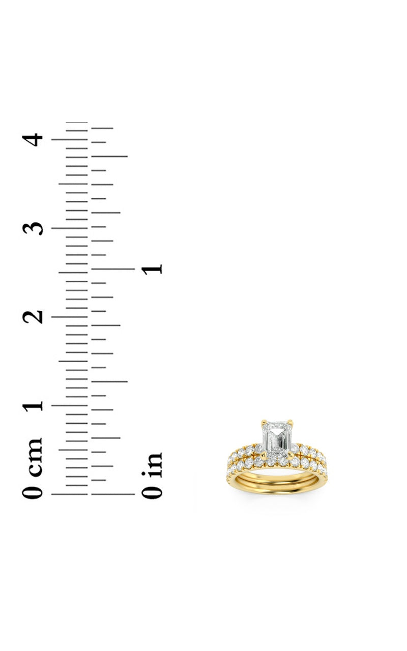 2CTW Emerald Shaped Lab Grown Diamond (F/VS) Classic Accented  Set With Band and Engagement Ring in 14K Gold